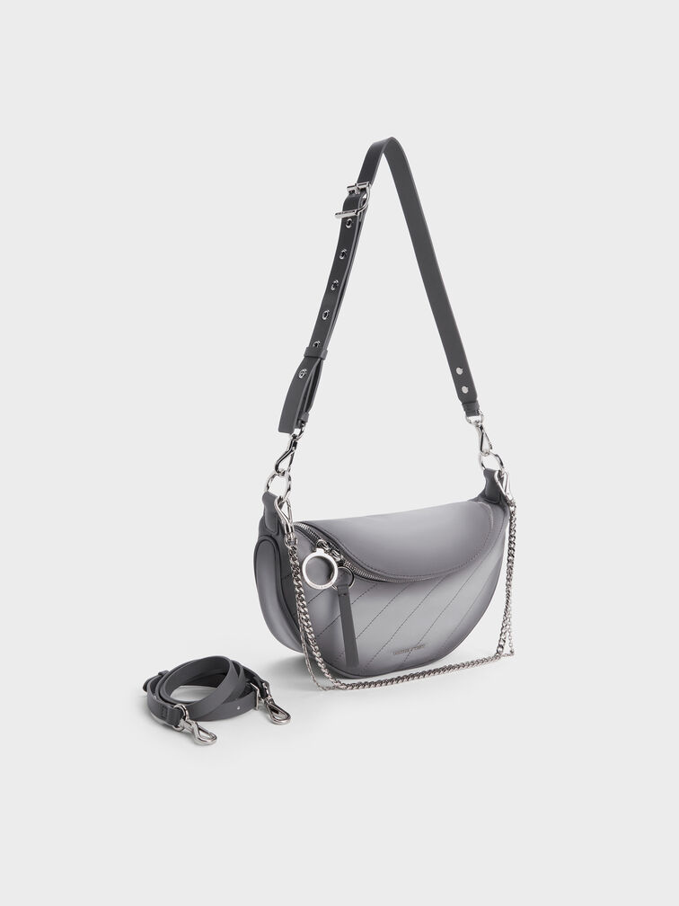 Philomena Half-Moon Crossbody Bag, Grey, hi-res