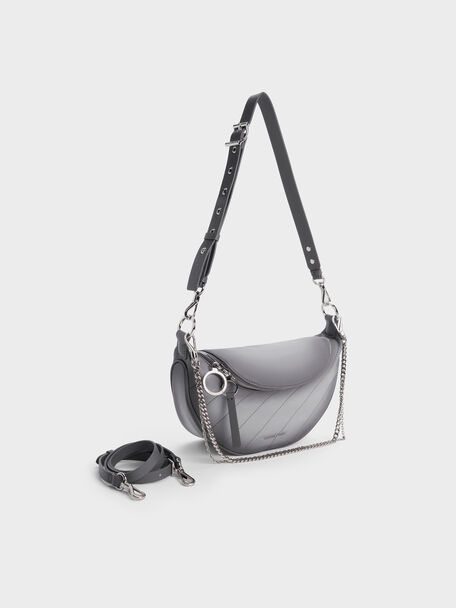 Philomena Half-Moon Crossbody Bag, Grey, hi-res