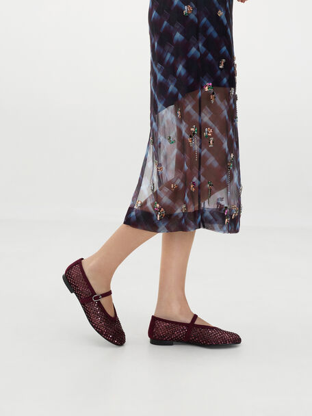 Maggie Mesh Crystal Mary Janes, Burgundy, hi-res