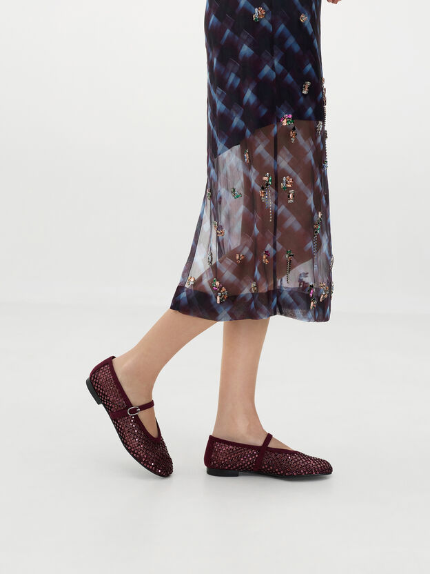 Maggie Mesh Crystal Mary Janes, Burgundy, hi-res