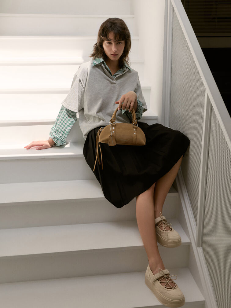 Faux Suede Mary Jane Platform Sneakers, Beige, hi-res