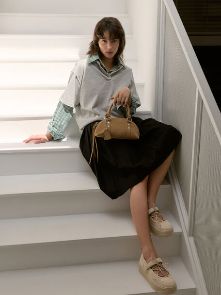 Faux Suede Mary Jane Platform Sneakers, Beige, hi-res
