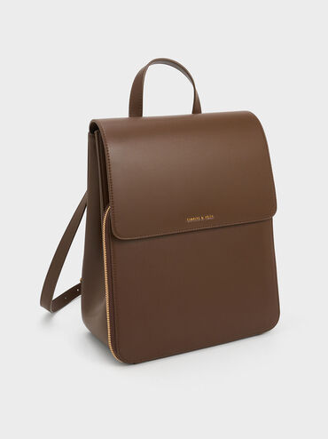 Octavia Front Flap Structured Backpack, Dark Brown, hi-res