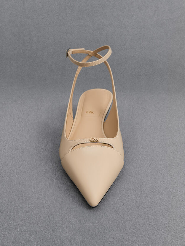 Leather Kitten-Heel Pumps, Beige, hi-res
