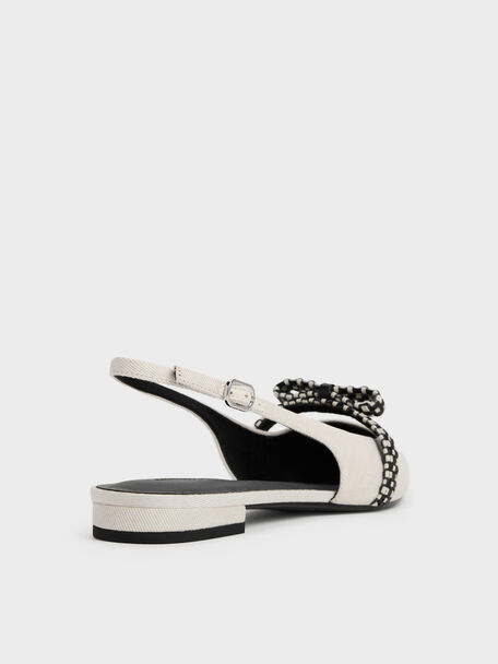 Kaleen Linen Woven-Bow Slingback Flats, Chalk, hi-res