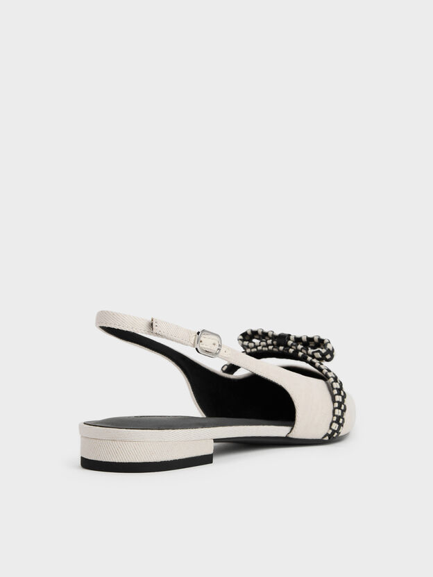 Kaleen Linen Woven-Bow Slingback Flats, Chalk, hi-res