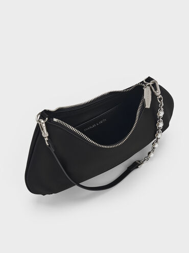 Dion Satin Chain-Handle Asymmetric Shoulder Bag, Noir, hi-res
