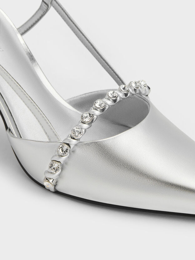 Metallic Crystal Slingback Pumps, Silver, hi-res