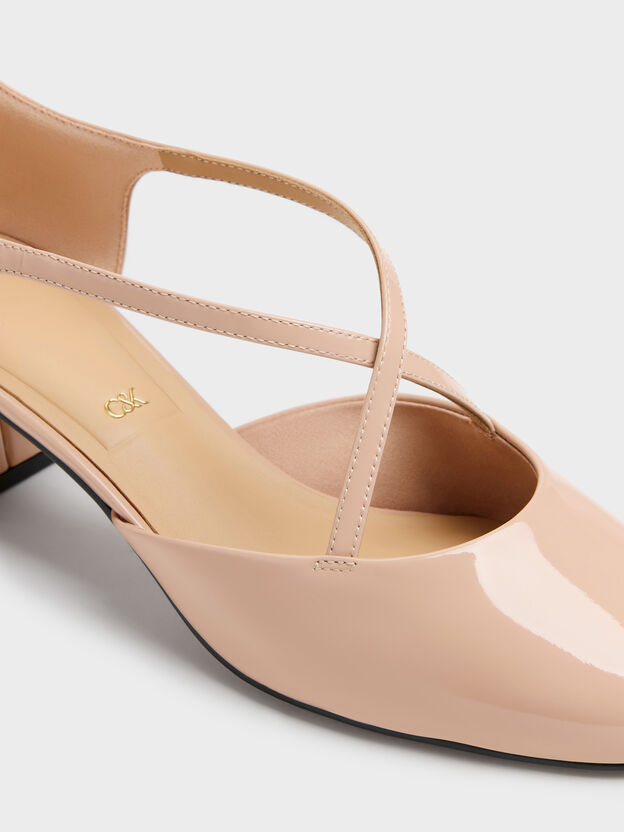 Patent Leather Crossover Pumps, Nude, hi-res