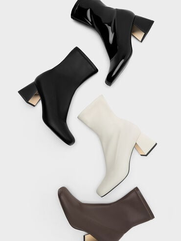 Jully Metallic Trapeze Heel Ankle Boots, Black, hi-res