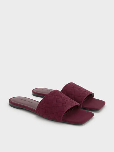 Ivette Faux Suede Woven Slide Sandals, Burgundy, hi-res