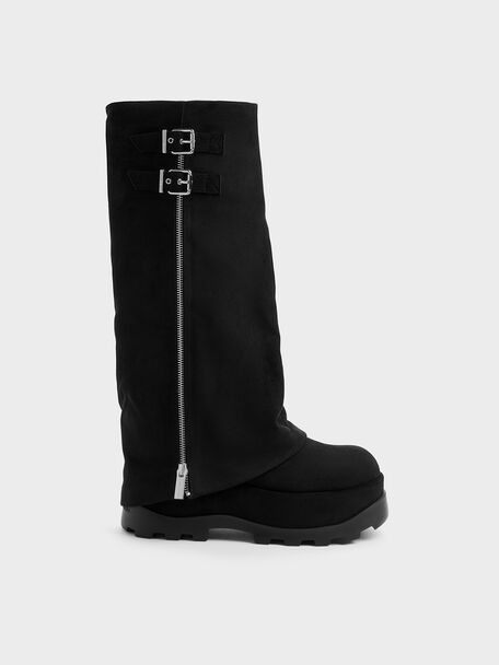 Barron Faux Suede Platform Knee-High Boots, Black Textured, hi-res