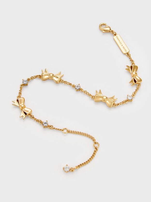 Paige Bow Crystal Bracelet, Gold, hi-res