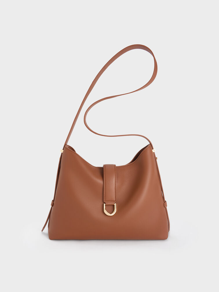 Gabine Leather Belted Hobo Bag, Chocolate, hi-res