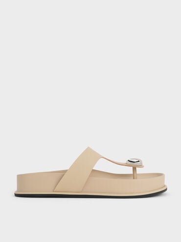Sculpted-Accent Flatform Thong Sandals, Taupe, hi-res