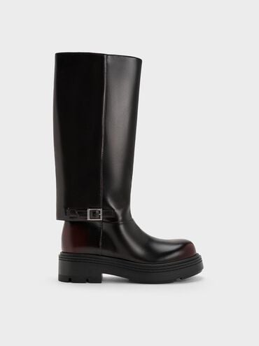 Davis Buckled Fold-Over Boots, Dark Brown, hi-res