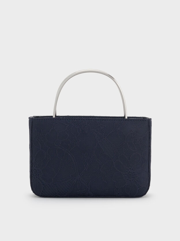 Jennis Lace & Satin Top Handle Bag, Dark Blue Textured, hi-res