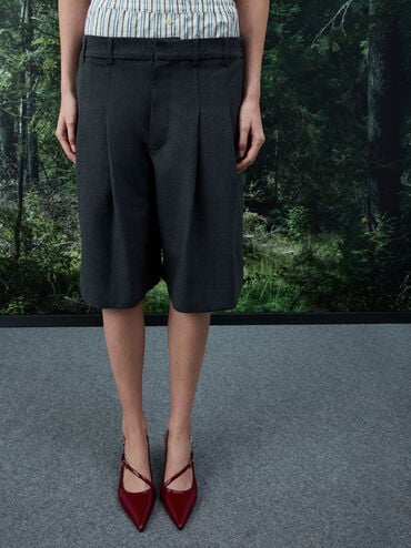 Wynn Patent Buckled Sculptural-Heel Slingback Pumps, Red, hi-res