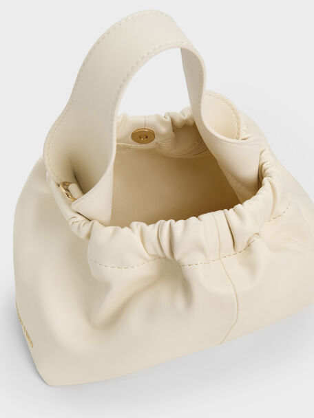 Ally Ruched Chain-Handle Bag, Cream, hi-res