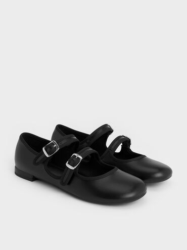 Double-Strap Mary Jane Flats, Black, hi-res