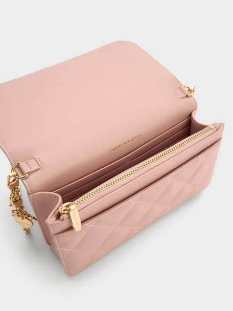 Arrietty Quilted Wallet On Chain, Light Pink, hi-res
