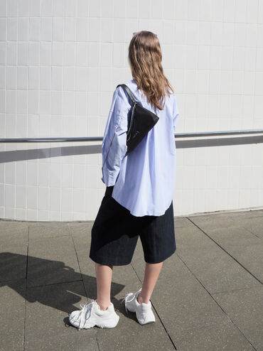 Nylon Chain-Link Trapeze Shoulder Bag, Noir, hi-res