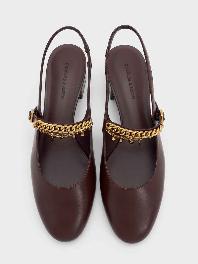 Double-Chain Charm Mary Jane Slingback Pumps, Burgundy, hi-res