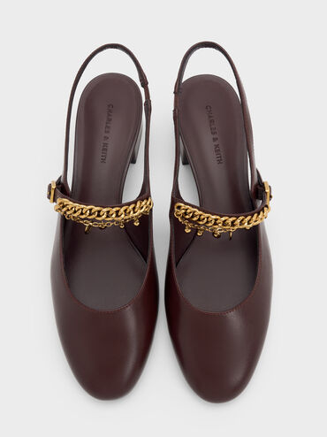 Double-Chain Charm Mary Jane Slingback Pumps, Burgundy, hi-res