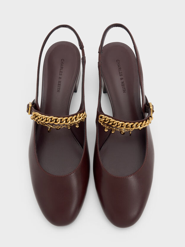 Double-Chain Charm Mary Jane Slingback Pumps, Burgundy, hi-res