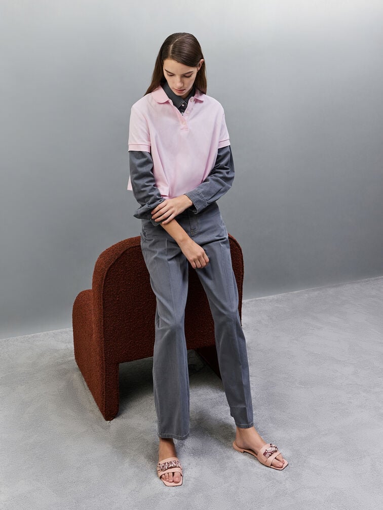 Tayari Leather Printed-Strap Slide Sandals, Pink, hi-res