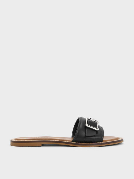 Anita Buckled Slide Sandals, Black, hi-res