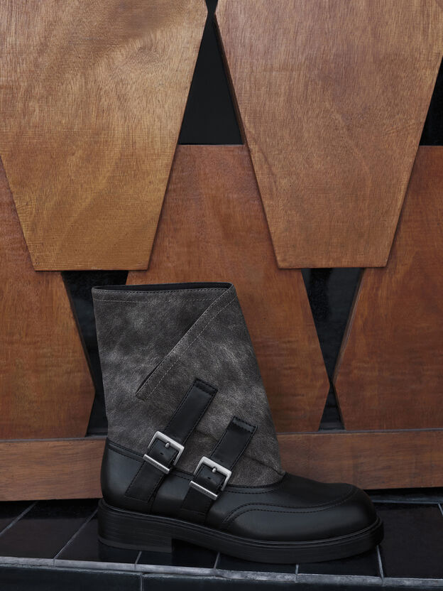 Aether Buckled Calf Boots, Dark Grey, hi-res