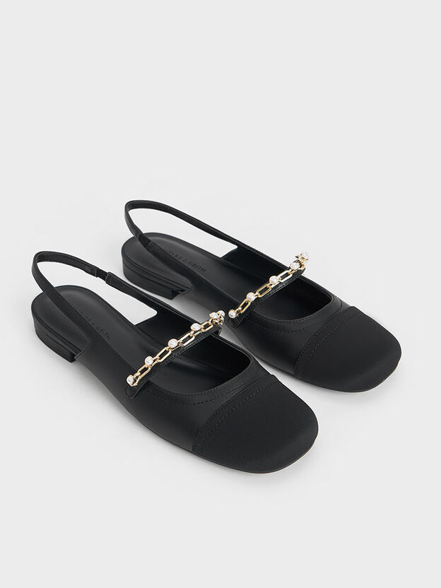 Rio Beaded Chain-Link Slingback Flats, Black, hi-res