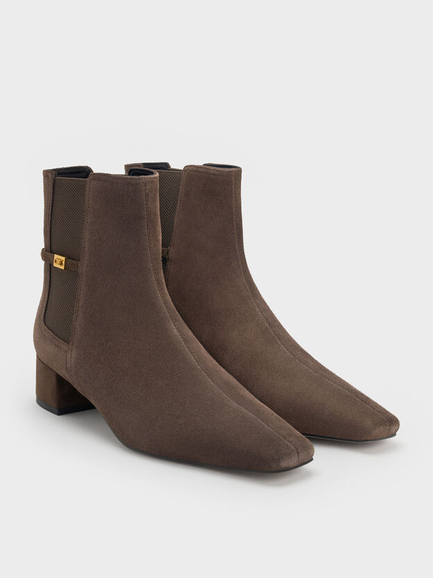 Georgina Suede Tapered Ankle Boots, Dark Brown Textured, hi-res
