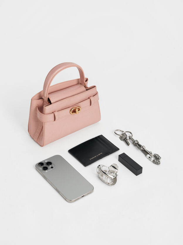 Aubrielle Croc-Effect Belted Top Handle Bag, Light Pink, hi-res