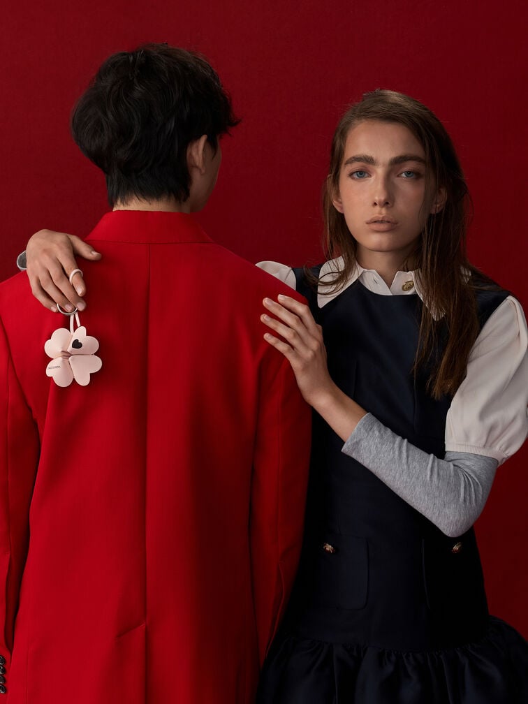 Four-Leaf Clover Heart Charm, Powder Pink, hi-res