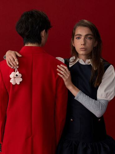 Four-Leaf Clover Heart Charm, Powder Pink, hi-res