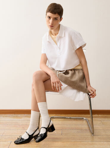 Patent Bow Crystal-Pearl Slingback Mary Jane Pumps, Black Patent, hi-res