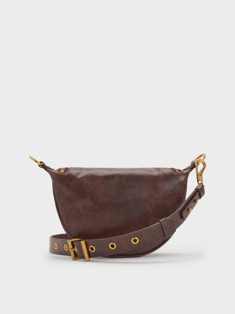 Philomena Half-Moon Crossbody Bag, Distressed Coffee, hi-res