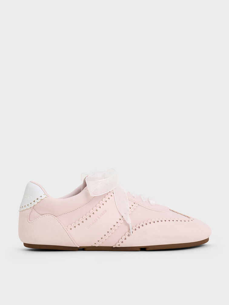 Cece Heart-Motif Sheer-Lace Sneakers, Light Pink, hi-res