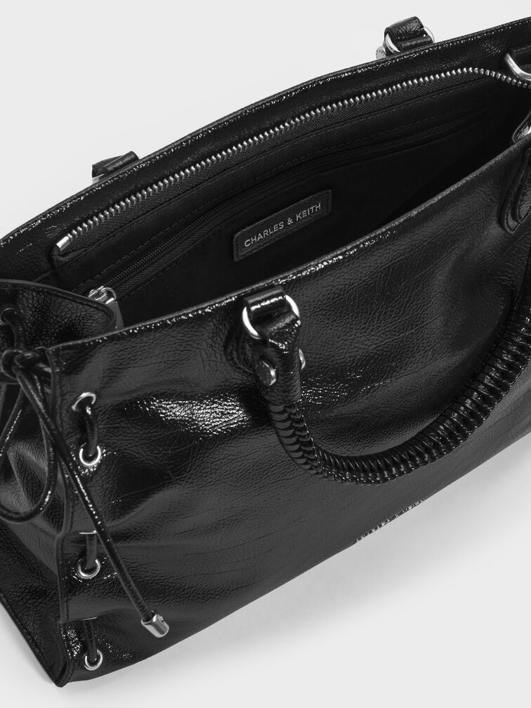 Large Nylah Grommet Lace-Up Tote Bag, Noir, hi-res