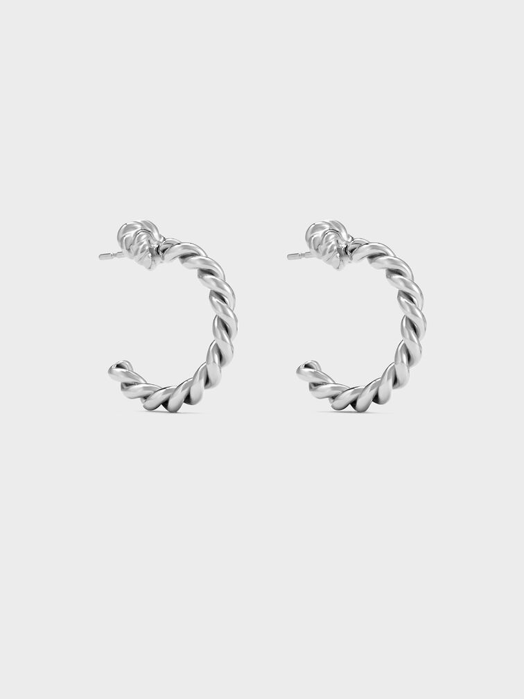 Sable Rope-Knot Hoop Earrings, Silver, hi-res