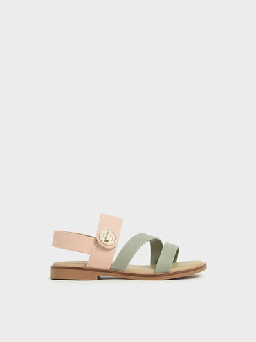 Girls' Yara Metallic Buckle Sandals, Nude, hi-res