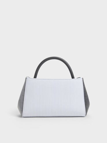 Hazel Striped Bow Panelled Top Handle Bag, Grey, hi-res