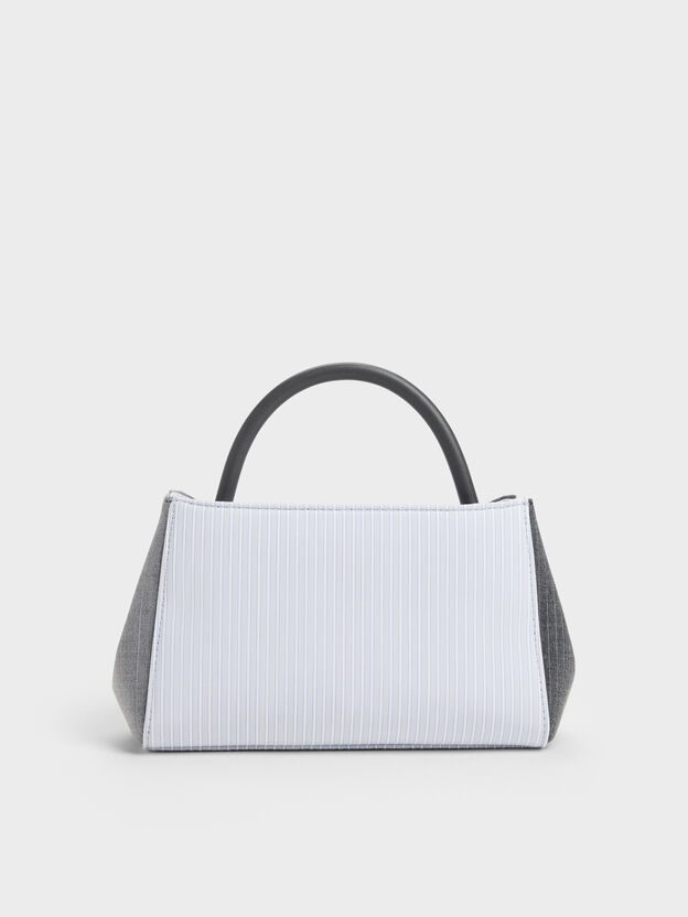 Hazel Striped Bow Panelled Top Handle Bag, Grey, hi-res