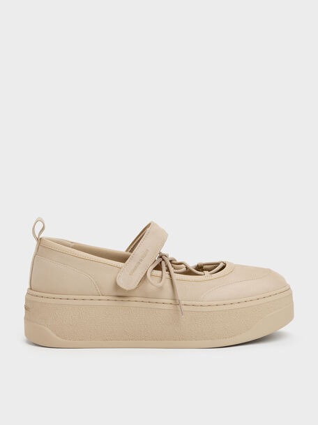 Faux Suede Mary Jane Platform Sneakers, Beige, hi-res