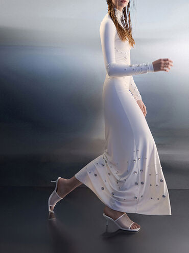 Loren Mesh Kitten-Heel Mules, White, hi-res