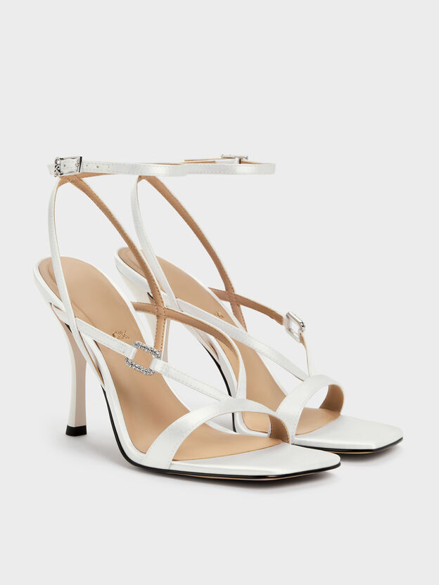 Crystal-Buckle Ankle-Strap Heels, White, hi-res