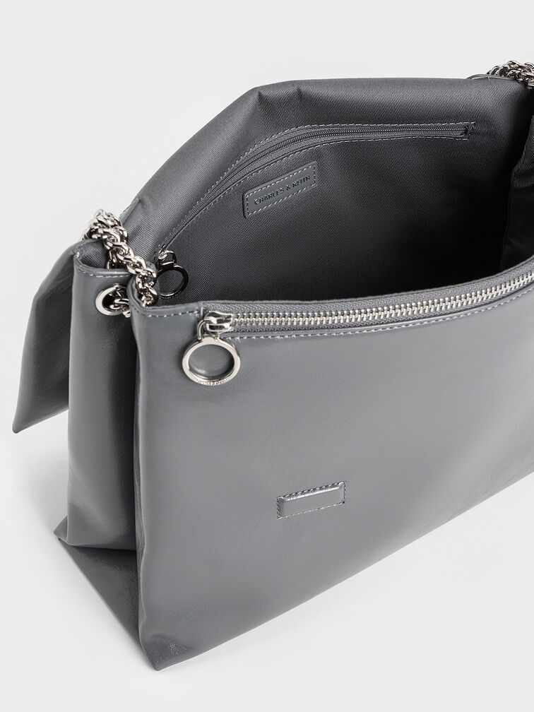 Sianna Chain-Handle Shoulder Bag, Grey, hi-res