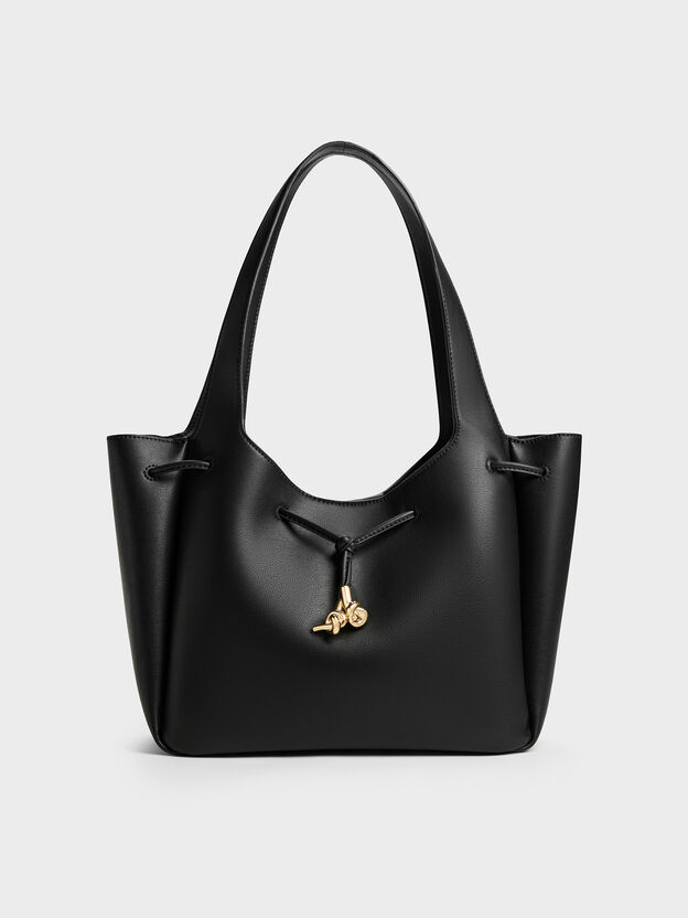 Mila Metallic-Knot Tote Bag, Black, hi-res